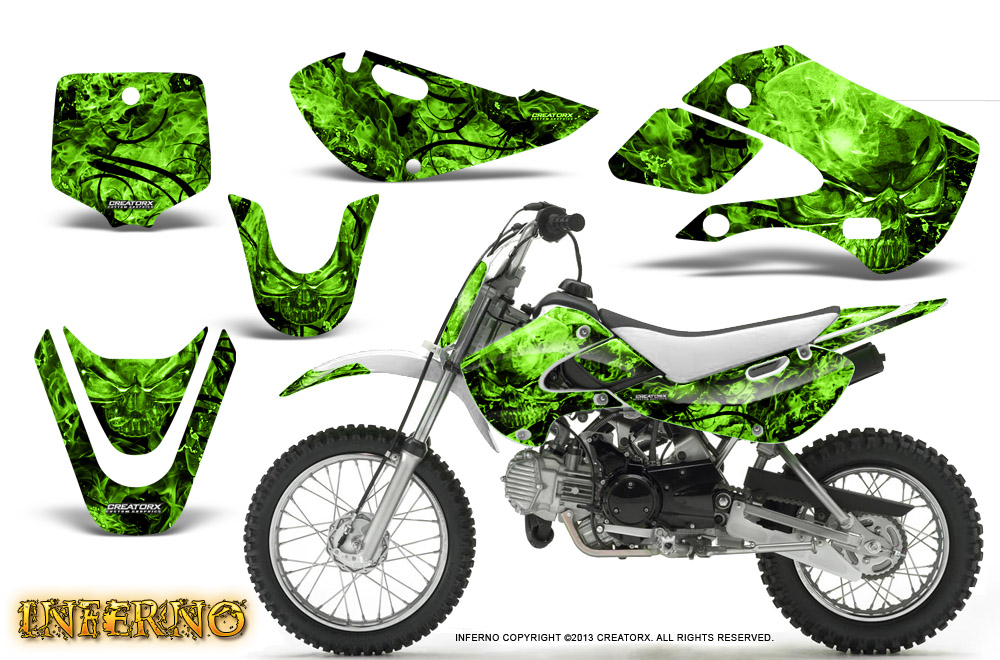 Kawasaki KLX110 KX65 Graphics Kit Inferno Green WB